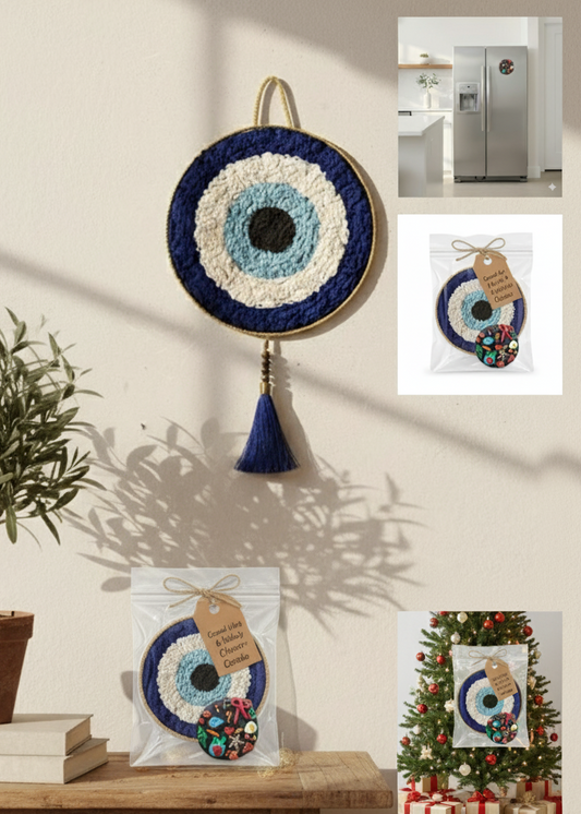 The "Good Vibes" Decor Combo | Evil Eye Wall Hanging & 3D Clay Magnet