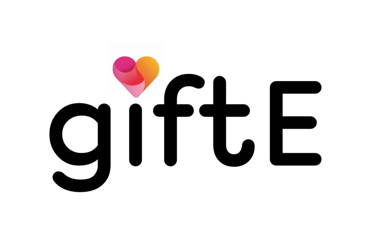 Logo of 'giftE' with a colorful heart icon on a white background
